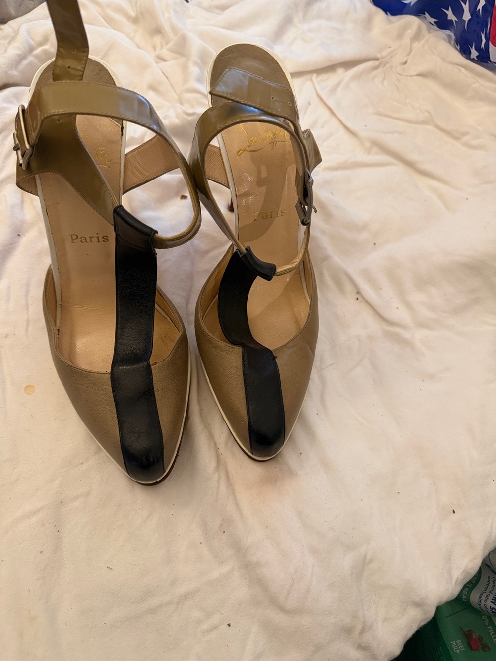 Christian Louboutin Two-Tone Pointed Slingback Pumps in Tan & Black